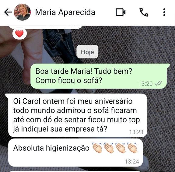 Higienização de Estofados em SP - Absoluta Higienização - Feedback