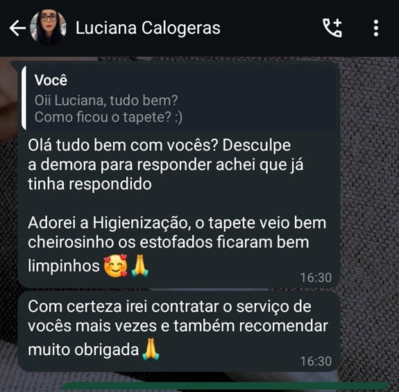 Higienização de Estofados em SP - Absoluta Higienização - Feedback